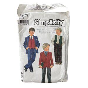 80s Simplicity 8829 Sewing Pattern Size 3 Childs Pants Lined Jacket & Vest CUT